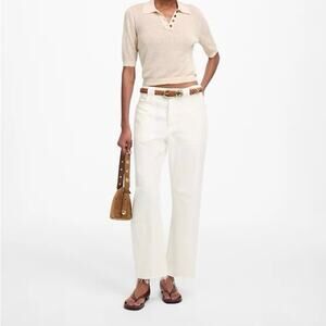 Madewell The Darted Barrel-Leg Button-Fly Jean In Tile White Wash Size 28